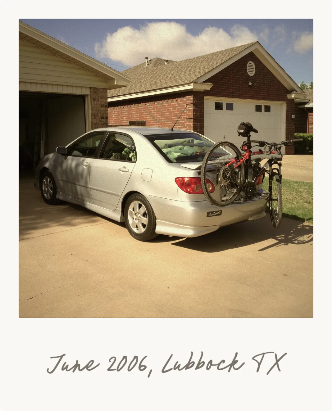 Chris's silver Toyota Corolla packed up for the drive to Austin