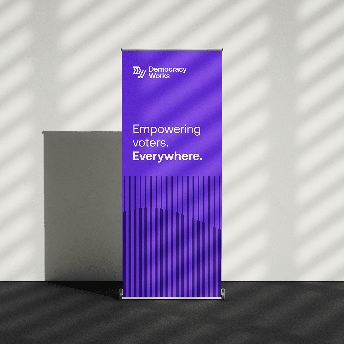 Democracy Works banner stand