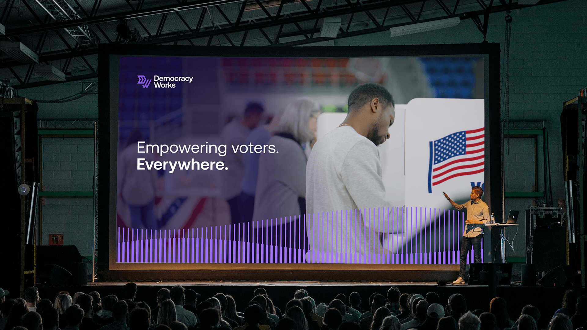 Democracy Works presentation at an event